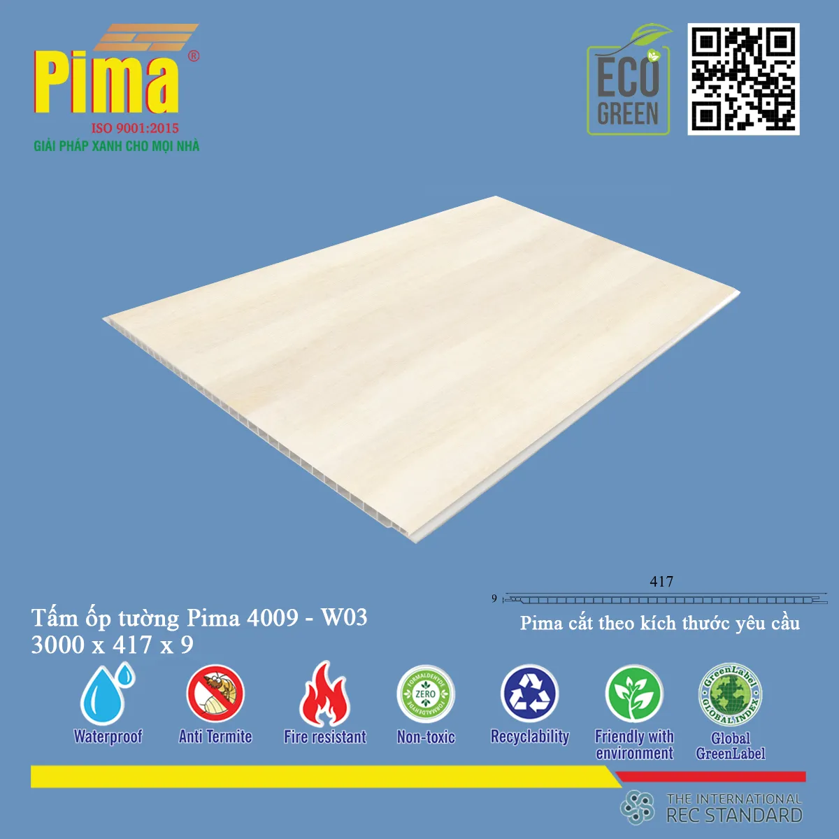 Tấm ốp Pima mẫu 4009-W03 màu trắng vân nhẹ, trang trí hiện đại