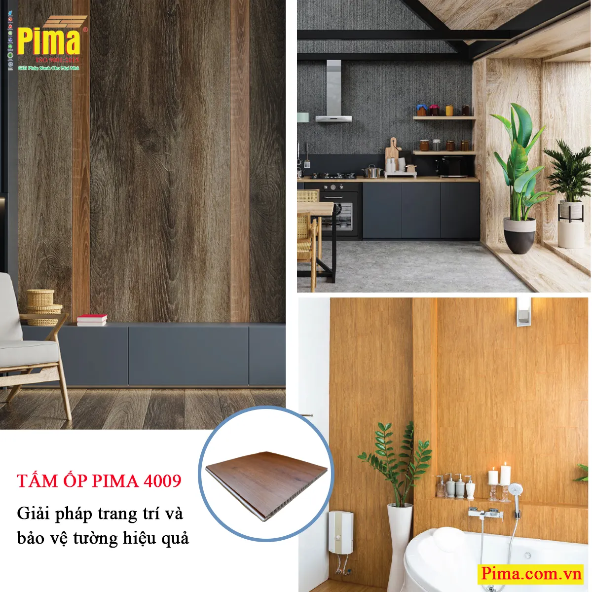 Tấm ốp Pima vân gỗ màu nâu sáng, tạo không gian ấm cúng
