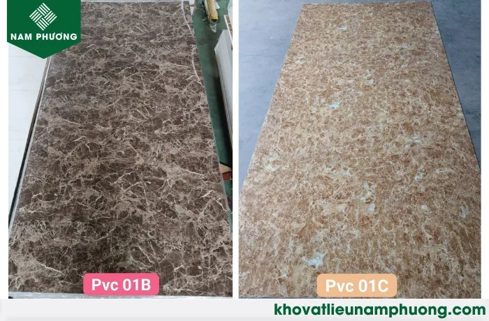 Tấm ốp PVC vân đá với họa tiết đá tự nhiên, sắc nét, mang lại vẻ đẹp chân thực cho không gian.
