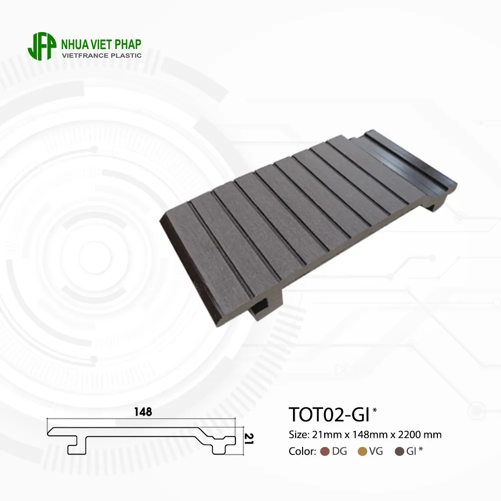 tấm ốp tường ngoài trời TOT02 mặt kẻ sọc Nhựa Việt Pháp