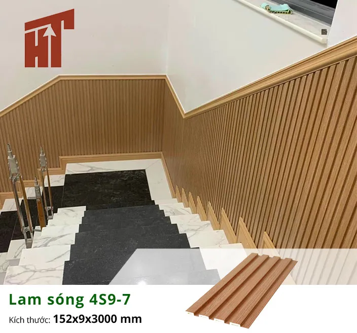 Tấm ốp tường nhựa lamri giả gỗ 4S9-7 cho không gian sang trọng