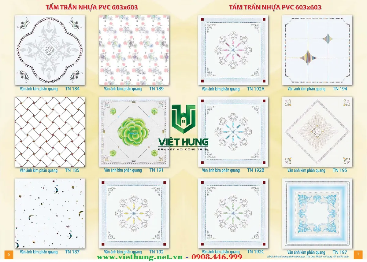 Tấm trần nhựa thả 600x600 với thiết kế hoa văn 3D hiện đại