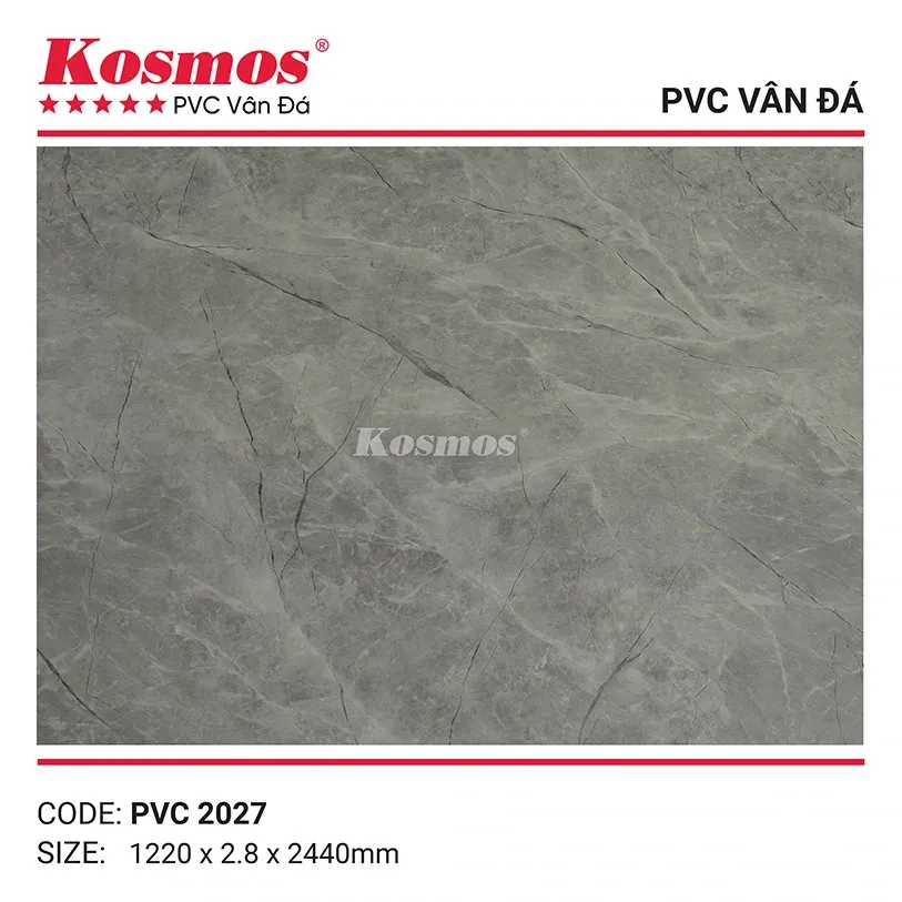 Tấm vân đá PVC Kosmos PVC2027 với hoa văn mây xám đậm