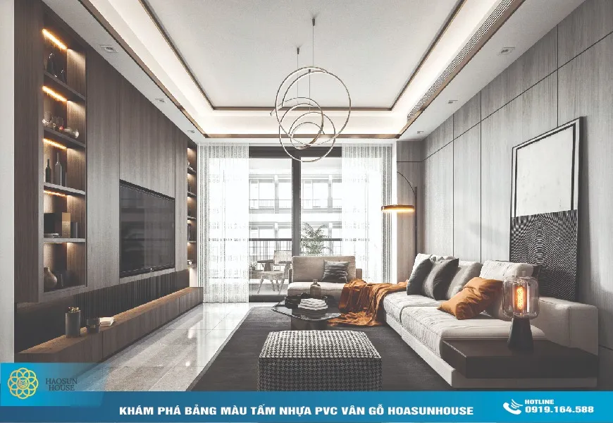 Tấm Ván Nhựa PVC Vân Gỗ Haosuhouse Vách TV