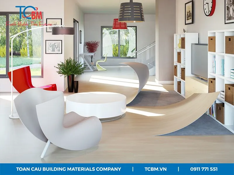 Thảm nhựa trải sàn PVC vân gỗ giúp không gian nhà ở trở nên phong cách