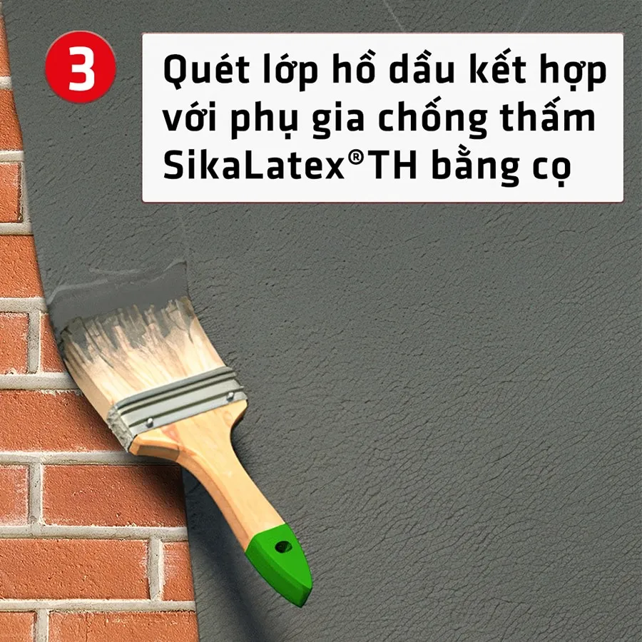Thi công lớp hồ dầu kết nối Sika Latex TH đảm bảo liên kết vững chắc cho lớp vữa mới