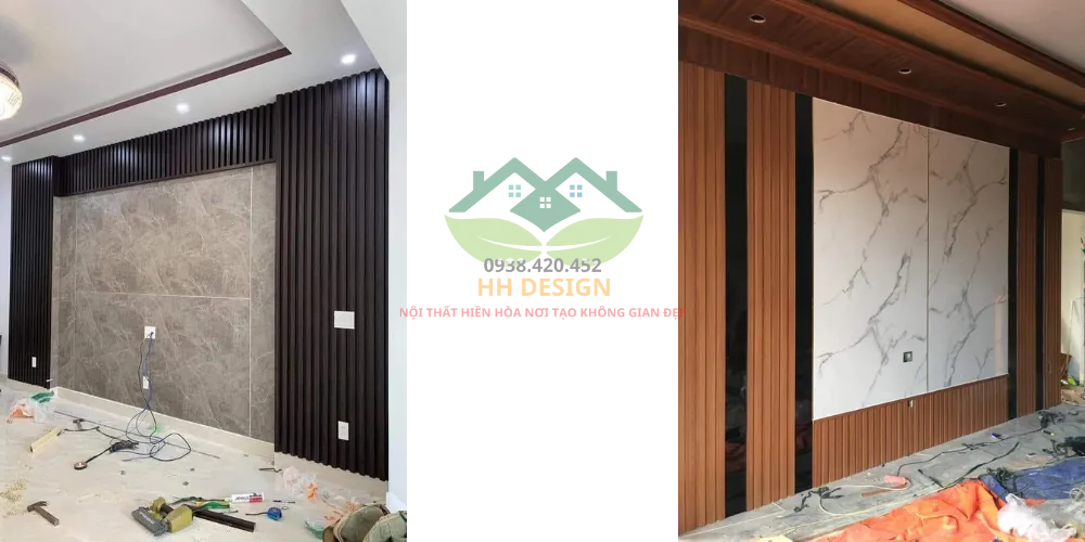 Thi công ốp tường nhựa PVC vân đá tại nhà chị Ngọc, Bình Dương.