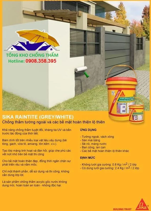 Thi công sơn chống thấm Sika RainTite cho tường ngoài nhà hiệu quả