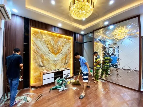 Thi công tranh pvc vân đá