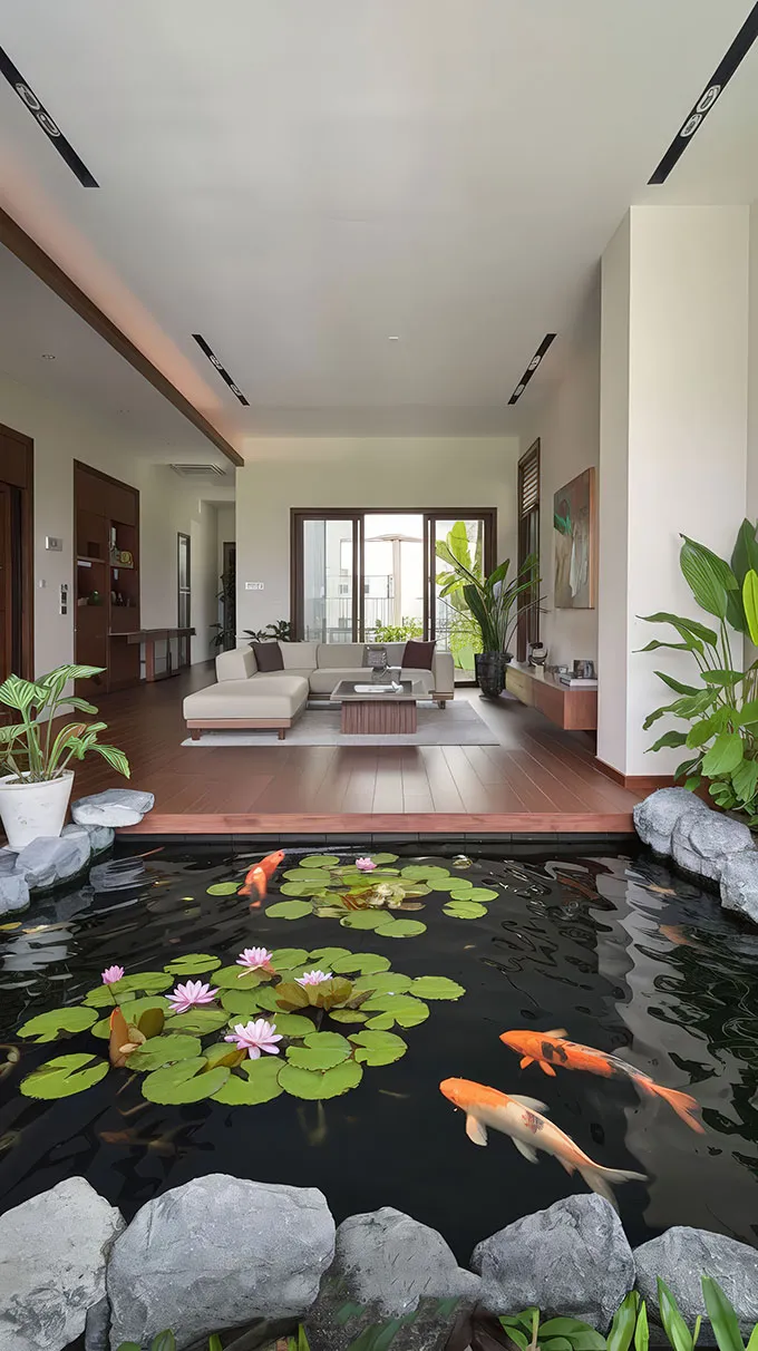 Thiết kế hồ cá Koi đón ánh sáng tự nhiên