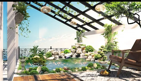 Thiết kế hồ cá tiểu cảnh trên sân thượng cần tính toán chi tiết