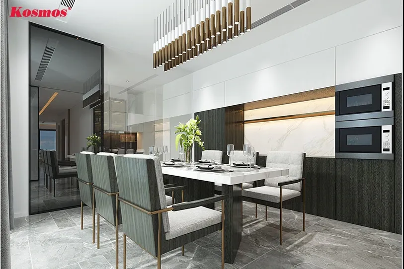 Thiết kế phòng bếp đẹp với tấm nhựa vân đá Marble hiện đại