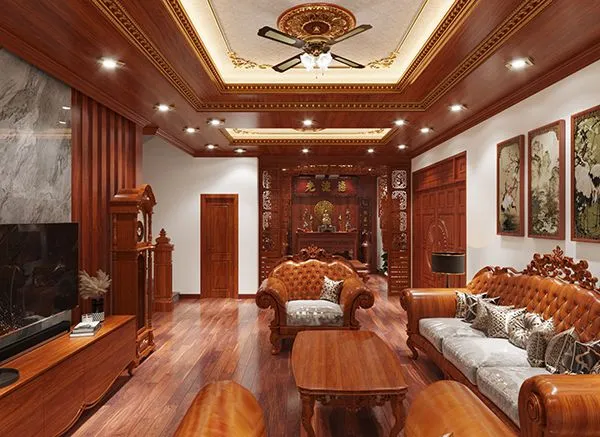 Thiết kế phòng khách cao cấp với tấm nhựa PVC vân đá