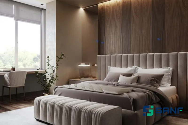 Thiết kế phòng ngủ với tấm nhựa giả gỗ đẹp