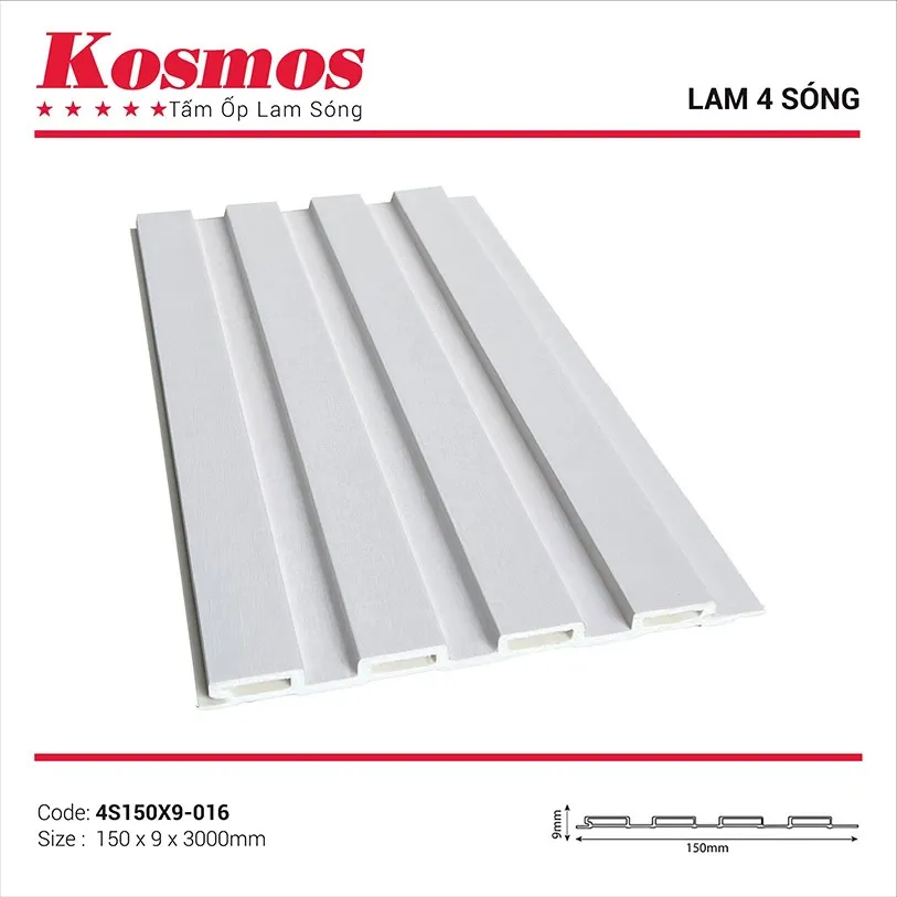 Thiết kế tấm ốp lam 4 sóng thấp PVC 4S150X9-016 vân gỗ bền đẹp