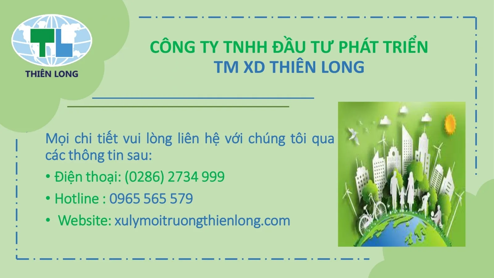 Thông tin liên hệ Công ty Thiên Long, chuyên gia trong lĩnh vực xử lý nước thải và môi trường