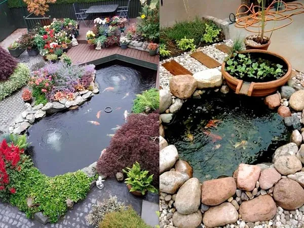 tiểu cảnh bể cá sân vườn dạng nổi, tiện lợi và thẩm mỹ