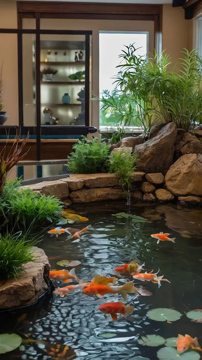 Tiểu cảnh hồ cá Koi với dòng suối