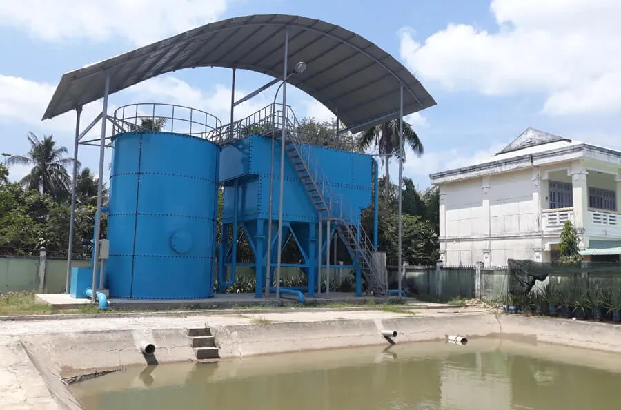 Toàn cảnh nhà máy xử lý nước thải sử dụng công nghệ bể lọc, ứng dụng rộng rãi trong các khu công nghiệp và đô thị, điển hình cho các giải pháp bảo vệ môi trường.