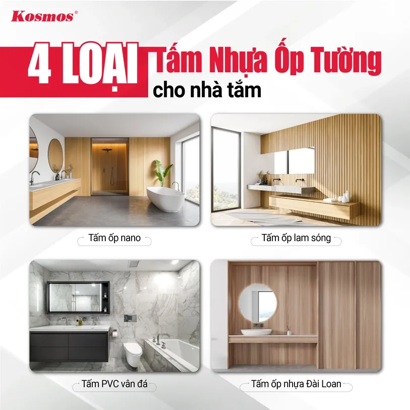 Tổng hợp 4 loại tấm nhựa ốp tường phổ biến nhất cho không gian phòng tắm
