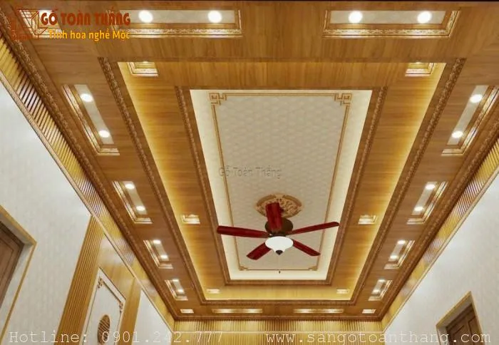 Trần nhựa Nano kết hợp vân gỗ và màu trắng