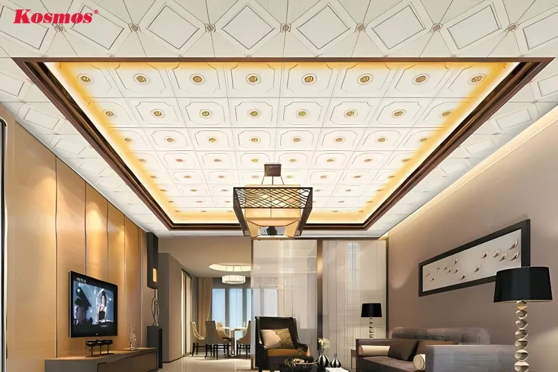 Trần nhựa thả 60x60 ứng dụng trong không gian phòng khách