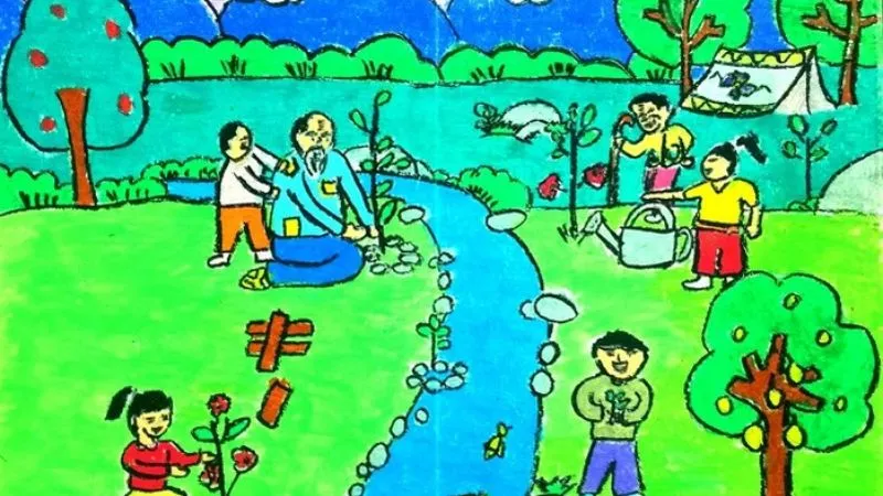 Tranh chủ đề trồng cây gây rừng