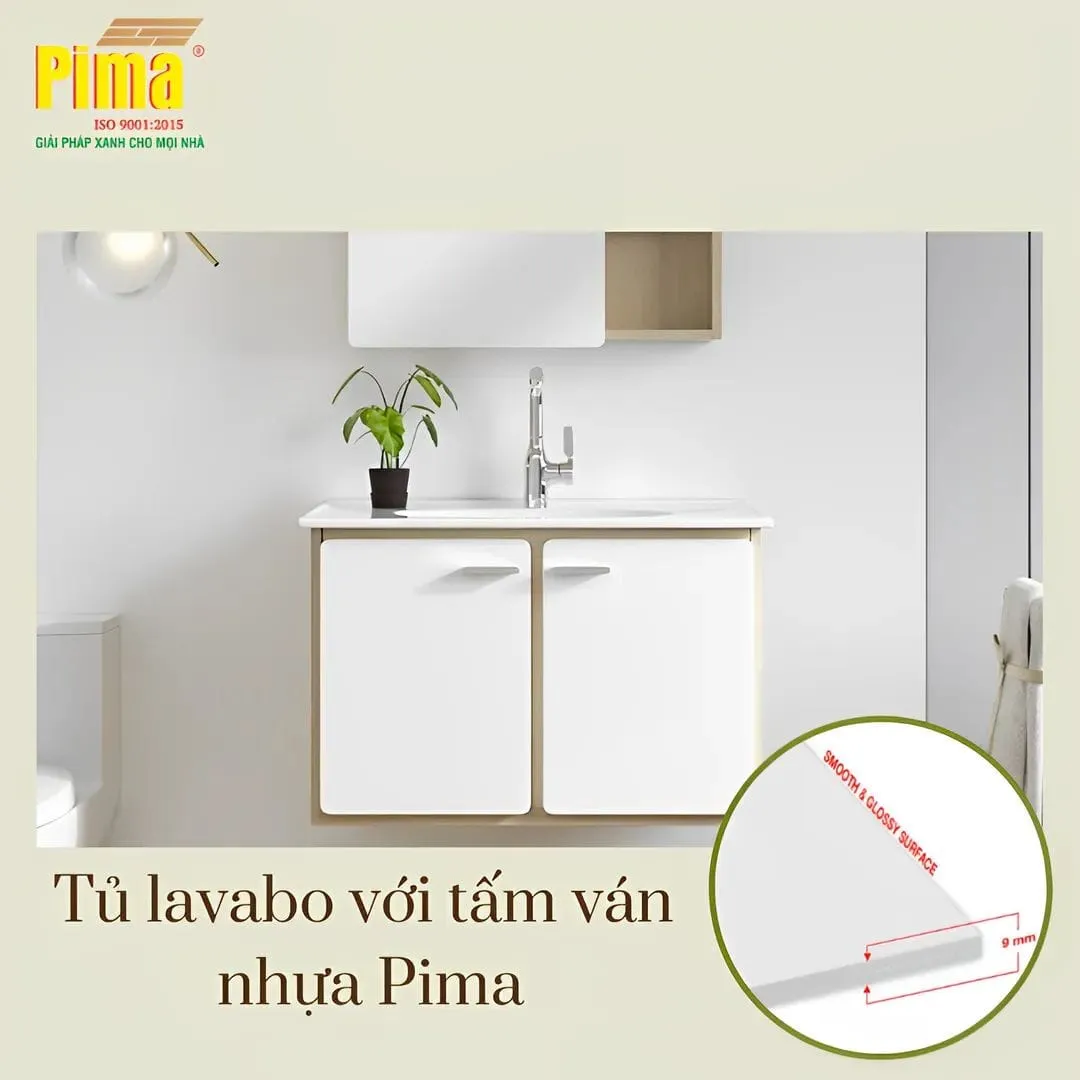 Tủ lavabo hiện đại được làm từ ván pima, thể hiện khả năng chống ẩm tuyệt vời