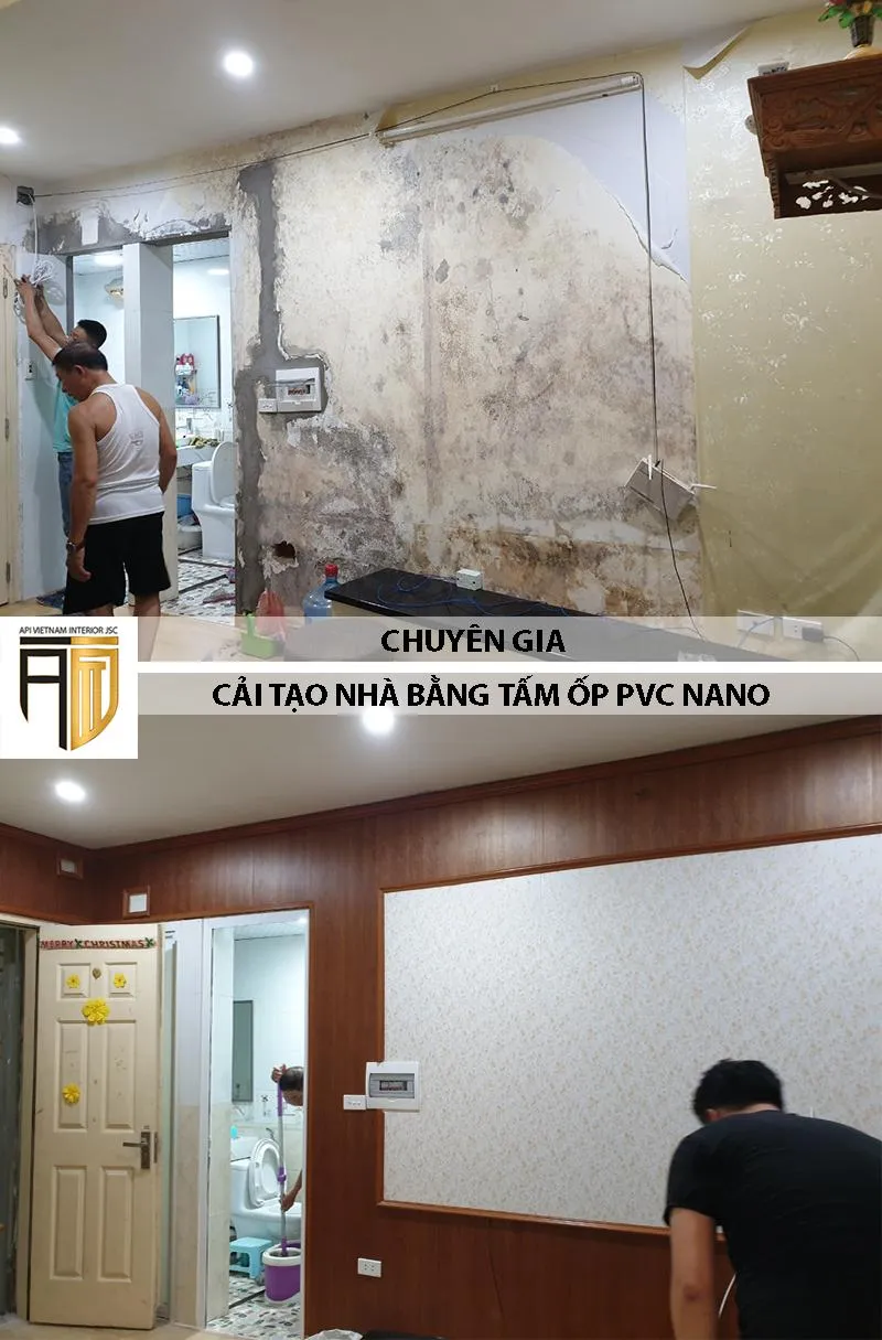 Tường ẩm mốc chung cư Hà Đông được cải tạo bằng tấm ốp nano