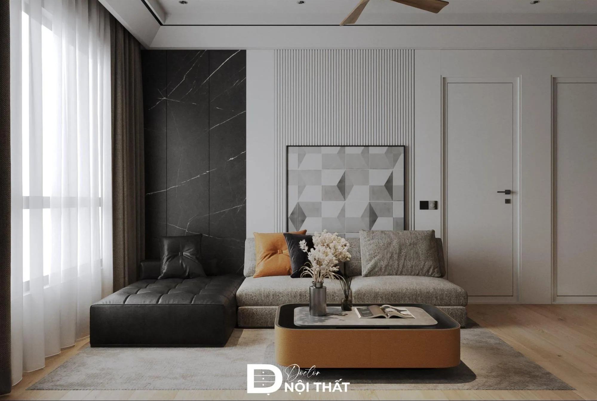 Tường phòng ngủ ốp nhựa lam sóng