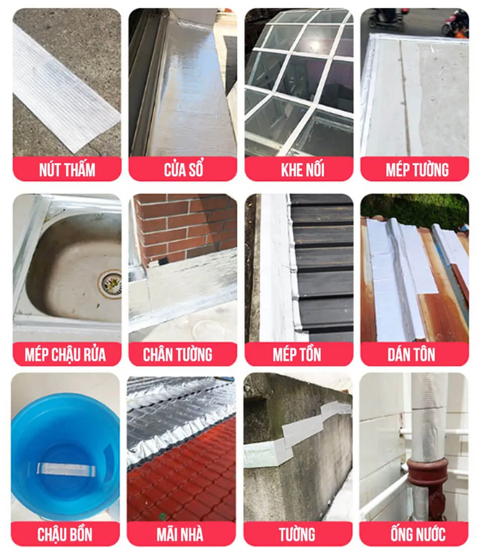 Ứng dụng băng dán chống thấm trên nhiều bề mặt khác nhau