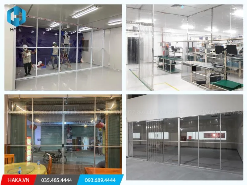 Vách ngăn nhựa trong làm vách ngăn phân chia khu vực sản xuất trong nhà xưởng