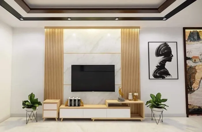 Vách tivi lam sóng nhựa đẹp, thiết kế mở rộng không gian
