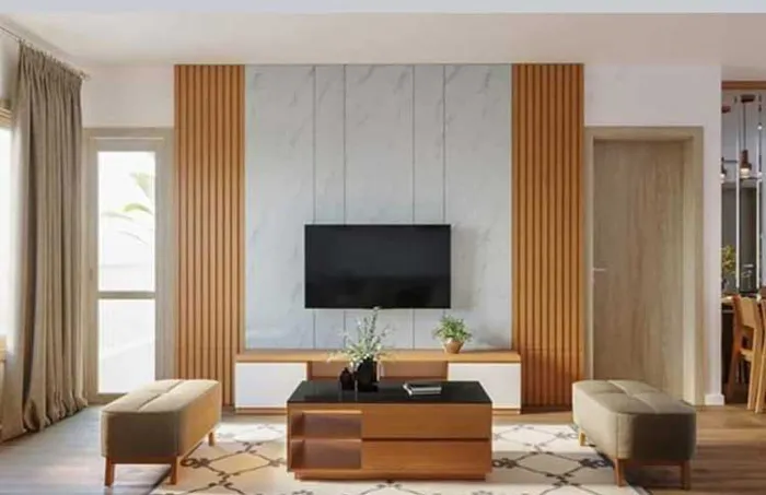 Vách tivi lam sóng nhựa đẹp với thiết kế hiện đại và sang trọng