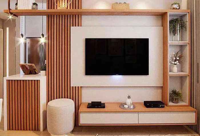 Vách tivi lam sóng nhựa đẹp với vân đá cẩm thạch trắng