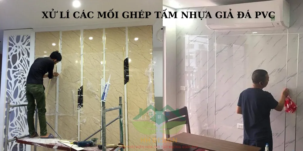 xử lí mối ghép tấm nhựa giả đá pvc