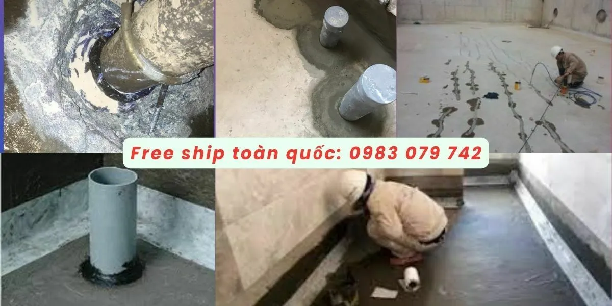 Xử lý cổ ống xuyên sàn và vết nứt bằng Sika Grout 214-11 và Sika Dur 752 trước khi thi công chống thấm Sika Smartflex